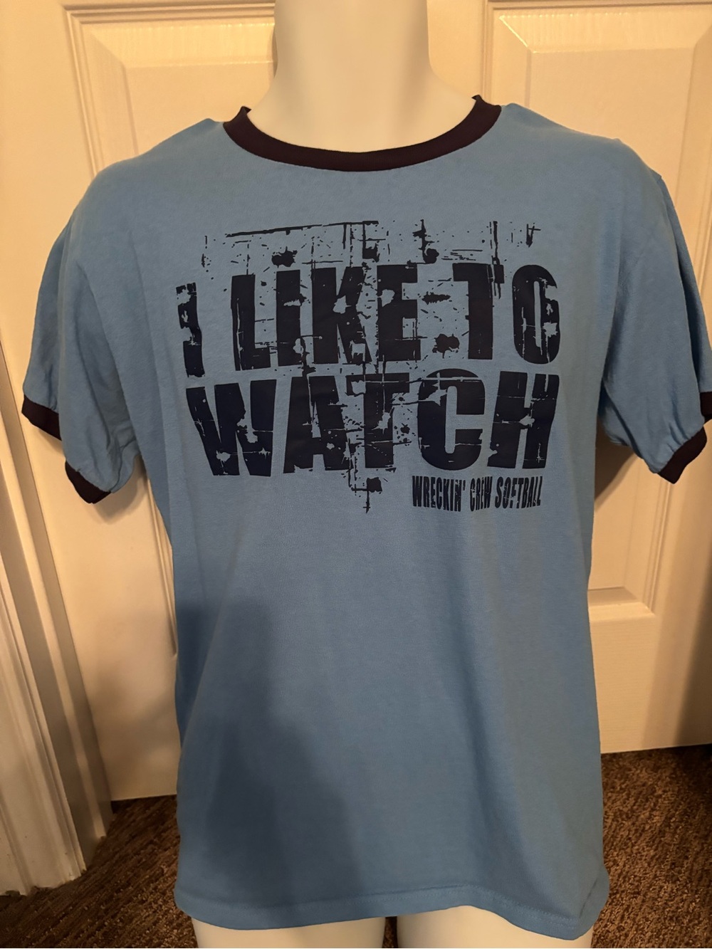 Anvil Light Blue Short Sleeve Ringer Tee with Navy Graphic